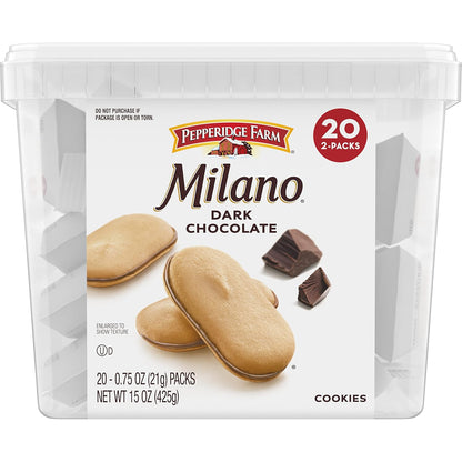 Milano Cookies, Dark Chocolate, 20 Packs, 2 Cookies per Pack