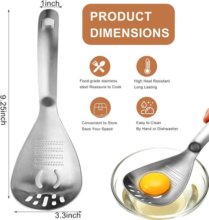 Multifunctional 5-In-1 Cooking Spoon, 18/8 304 Stainless Steel Kitchen Tool for Potato Masher, Egg Separator, Bottle Opener and Mixing Stirrer
