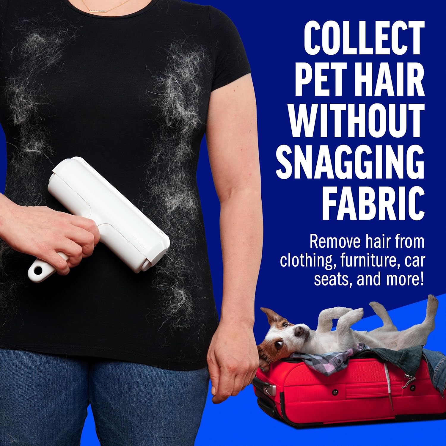Pet Hair Remover – Original Size Reusable Lint Roller for Cat & Dog Hair on Furniture, Couch, Carpet, Car, Rugs & Bedding – Portable, Eco-Friendly (White)