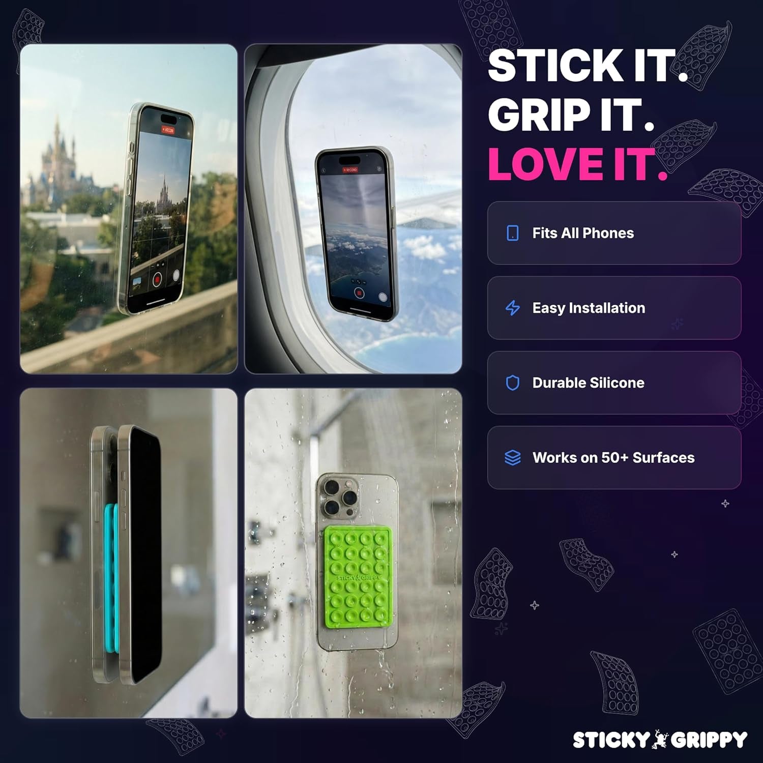 Suction Phone Case Mount, Sillicon Adhesive Phone Accessory for Iphone and Android, Hands-Free Strong Grip Mirror Shower Phone Holder, Tiktok Videos and Selfies (Pink)