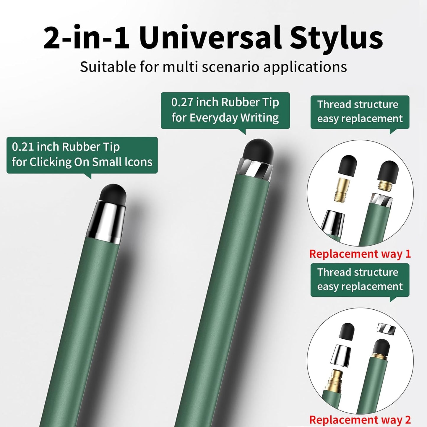 Stylus Pen for Touchscreen(5 Pcs) 2-In-1 Stylus Pen for Ipad | High Sensitivity Precision Suitable for Touch Screens of Iphone/Ipad/Android Tablet(Black/White/Gray/Gold/Dark Green)