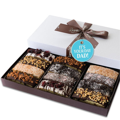 Barnetts Fathers Day 12 Chocolate Biscotti Gift Box, Gourmet Cookie Gifts Basket for Him and Her, Food Delivery, Fancy Cookies Candy Box Baskets Ideas for Men, Dad, Father, Grandfather, Husband, Brother, Son, Grandson,
