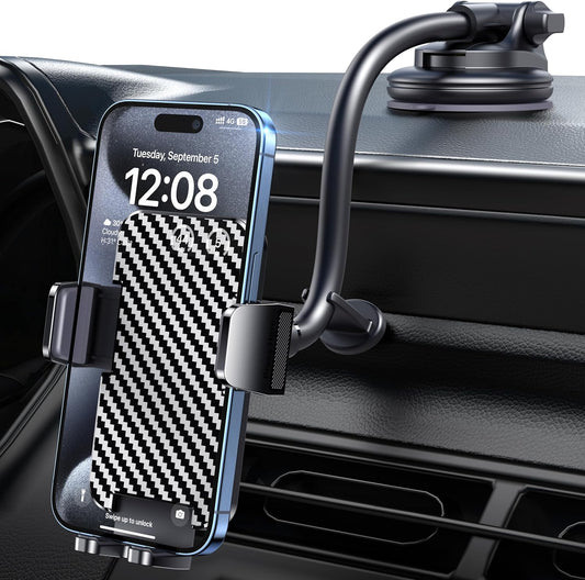 Phone Holders for Your Car [Long Flexible Neck] Car Phone Mount [Anti-Shake Stabilizer] Cell Phone Holder Car for Dashboard Windshield Automotive Accessories Fit for Iphone Android Smartphone