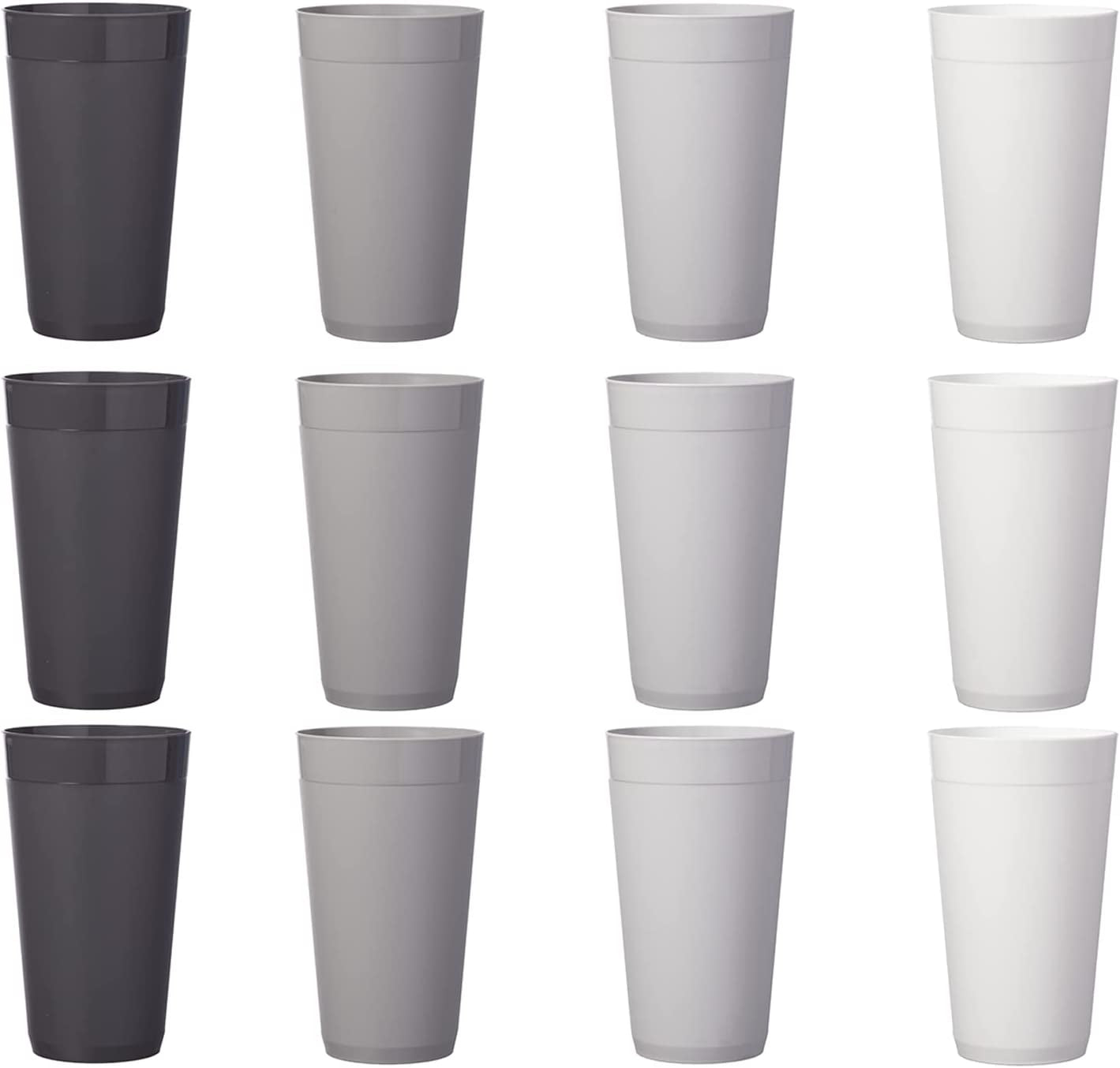 Newport 20 Ounce Unbreakable Plastic Stackable Water Tumblers in Grey Stone | Set of 12 Drinking Cups | Reusable, Bpa-Free, Made in the USA, Top-Rack Dishwasher and Microwave Safe