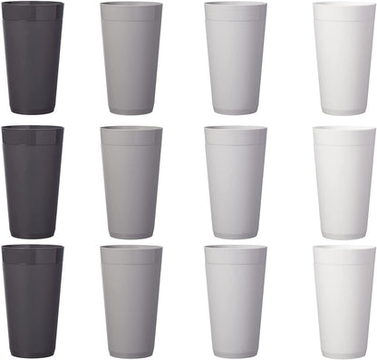 Newport 20 Ounce Unbreakable Plastic Stackable Water Tumblers in Grey Stone | Set of 12 Drinking Cups | Reusable, Bpa-Free, Made in the USA, Top-Rack Dishwasher and Microwave Safe